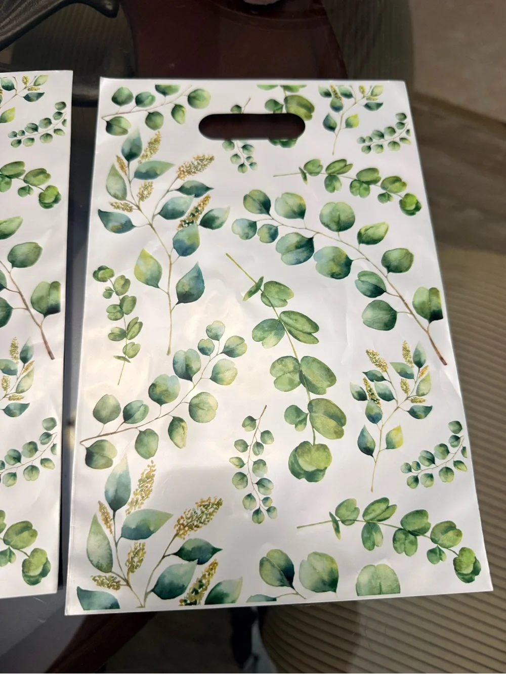 10 pcs Green Organza Favor Bags with Leaf Print Gift Bags - Party Supplies